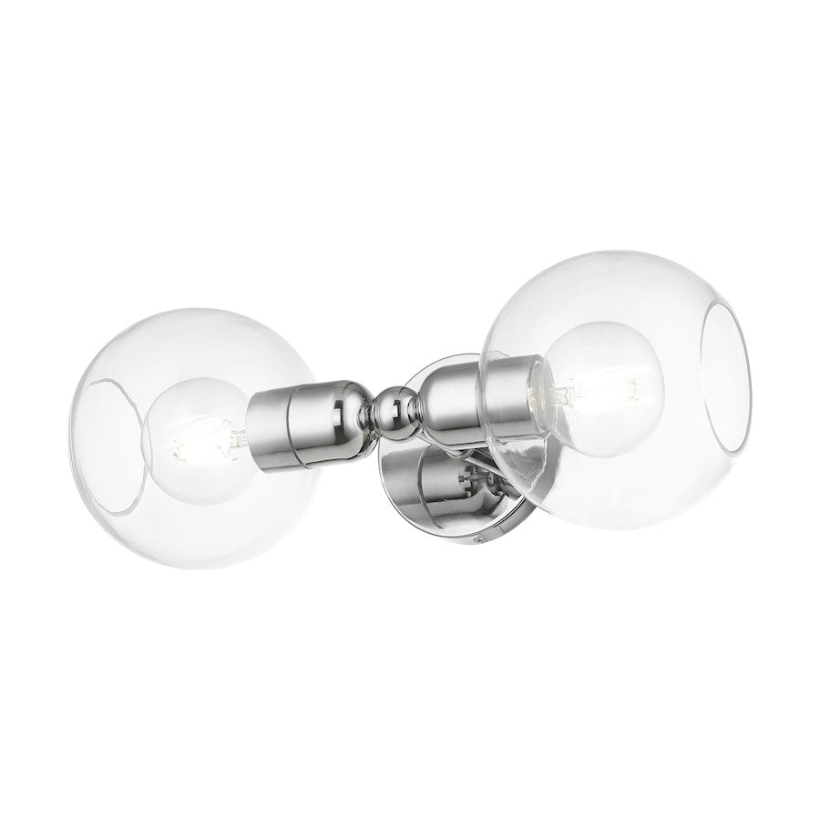 Livex Downtown 2 Light Sphere Vanity Sconce, Polished Chrome/Clear