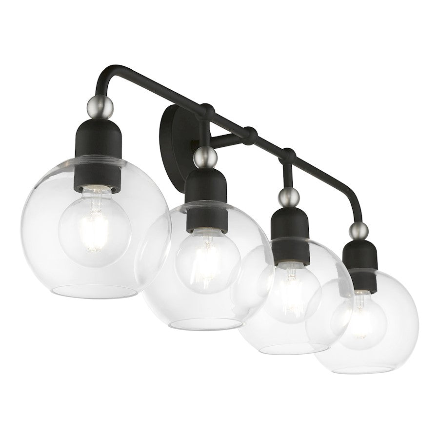 Livex Downtown 4 Light Large Sphere Vanity Sconce, Black/Nickel/Clear