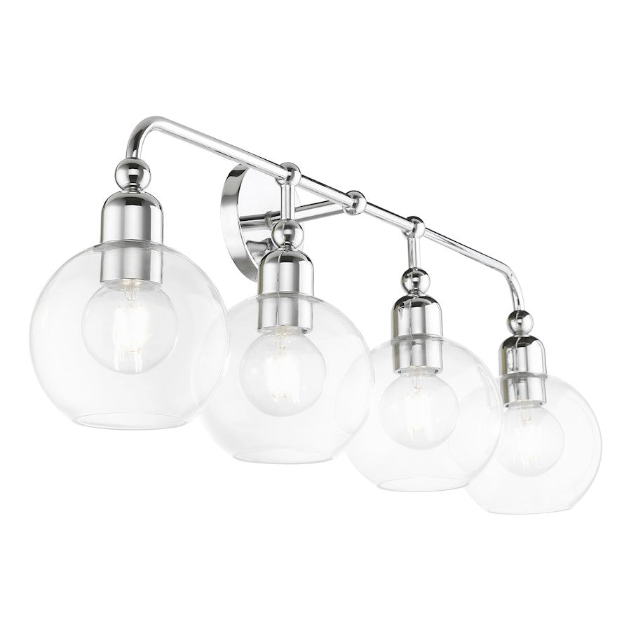 Livex Downtown 4 Light Large Sphere Vanity Sconce, Chrome/Clear