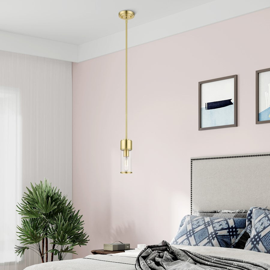 Livex Quincy 1 Light Mini Pendant, Satin Brass/Clear Glass