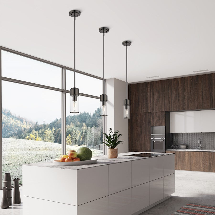 Livex Quincy 1 Light Mini Pendant, Black Chrome/Clear Glass