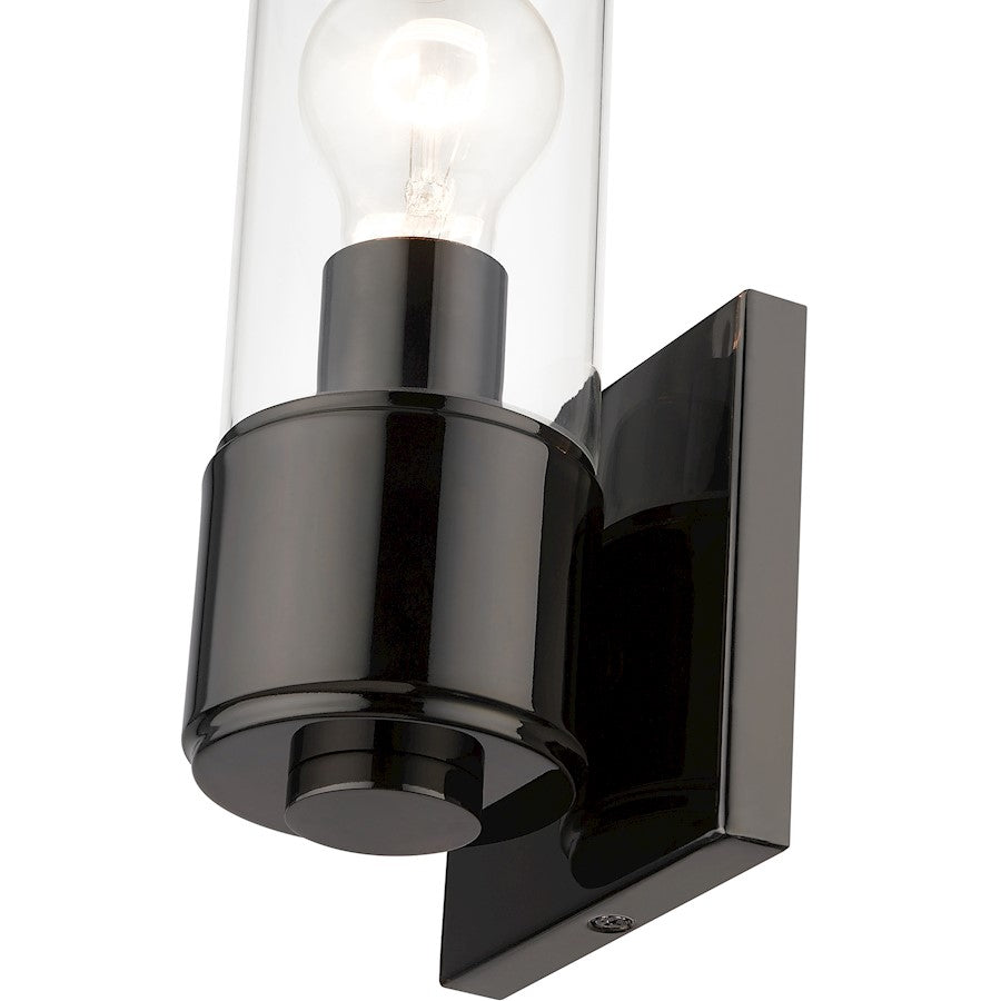 Livex Quincy 1 Light ADA Sconce, Black Chrome/Clear Glass