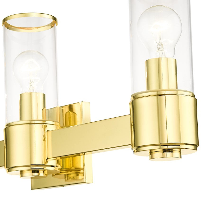 Livex Quincy 3 Light Vanity Sconce, Polished Brass/Clear Glass