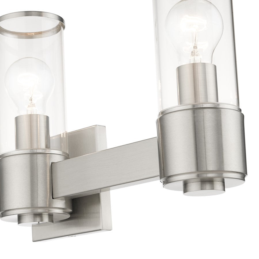 Livex Quincy 3 Light Vanity Sconce, Brushed Nickel/Clear Glass