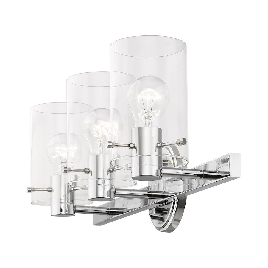 Livex Munich 3 Light Vanity Sconce, Polished Chrome/Clear