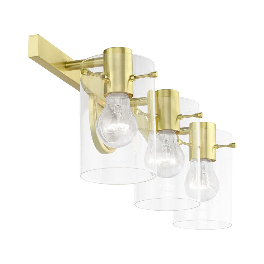 Livex Munich 3 Light Vanity Sconce, Satin Brass/Clear