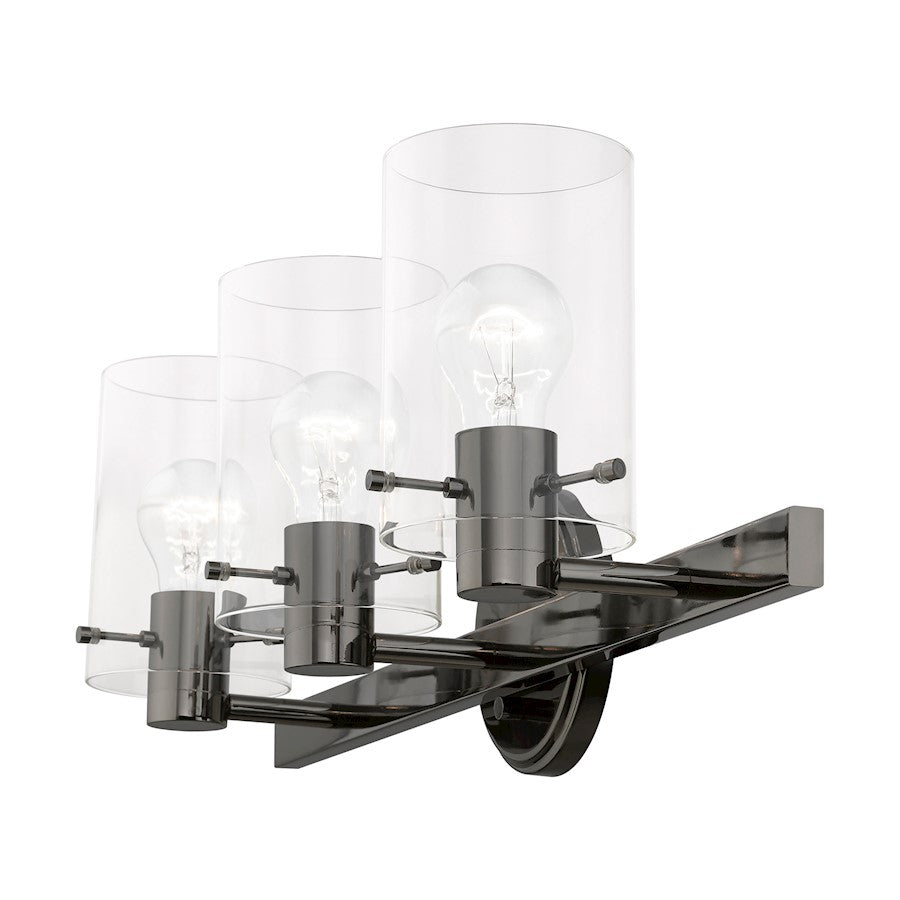 Livex Munich 3 Light Vanity Sconce, Black Chrome/Clear