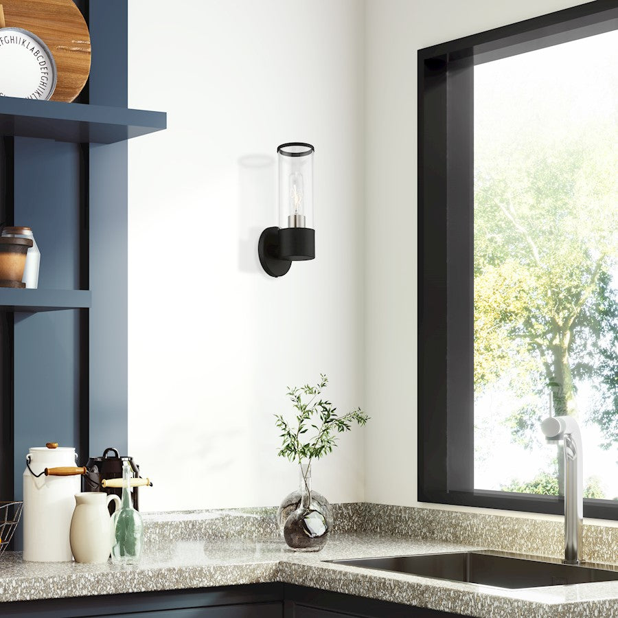 Livex Bancroft 1 Light ADA Single Sconce, Black/Brushed Nickel/Clear
