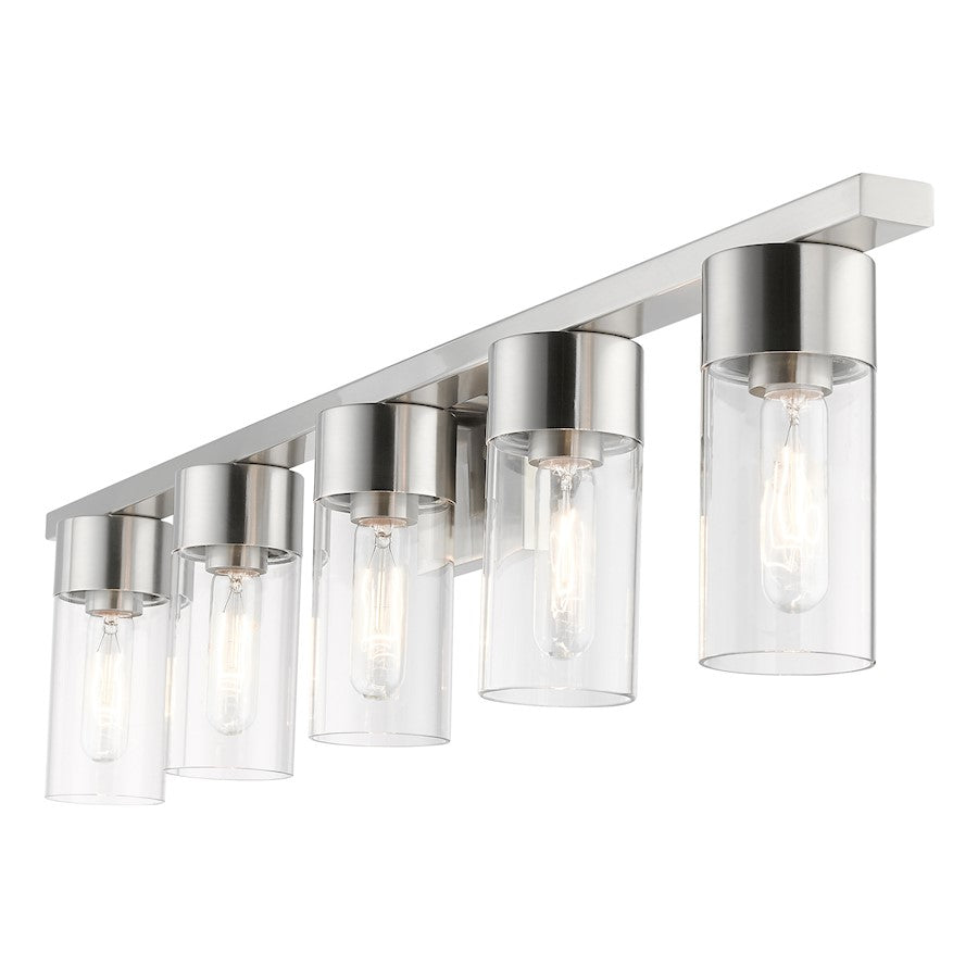 Livex Carson 5 Light Vanity Sconce, Brushed Nickel/Clear