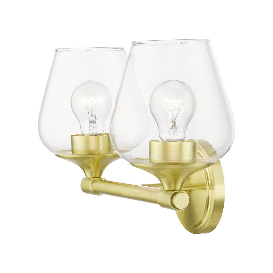 Livex Willow 2 Light Vanity Sconce, Satin Brass/Clear