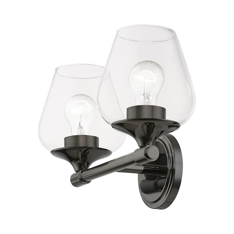 Livex Willow 2 Light Vanity Sconce, Black Chrome/Clear