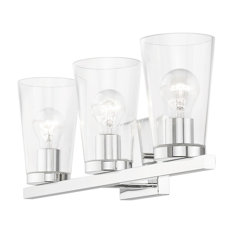 Livex Cityview 3 Light Vanity Sconce, Polished Chrome/Clear
