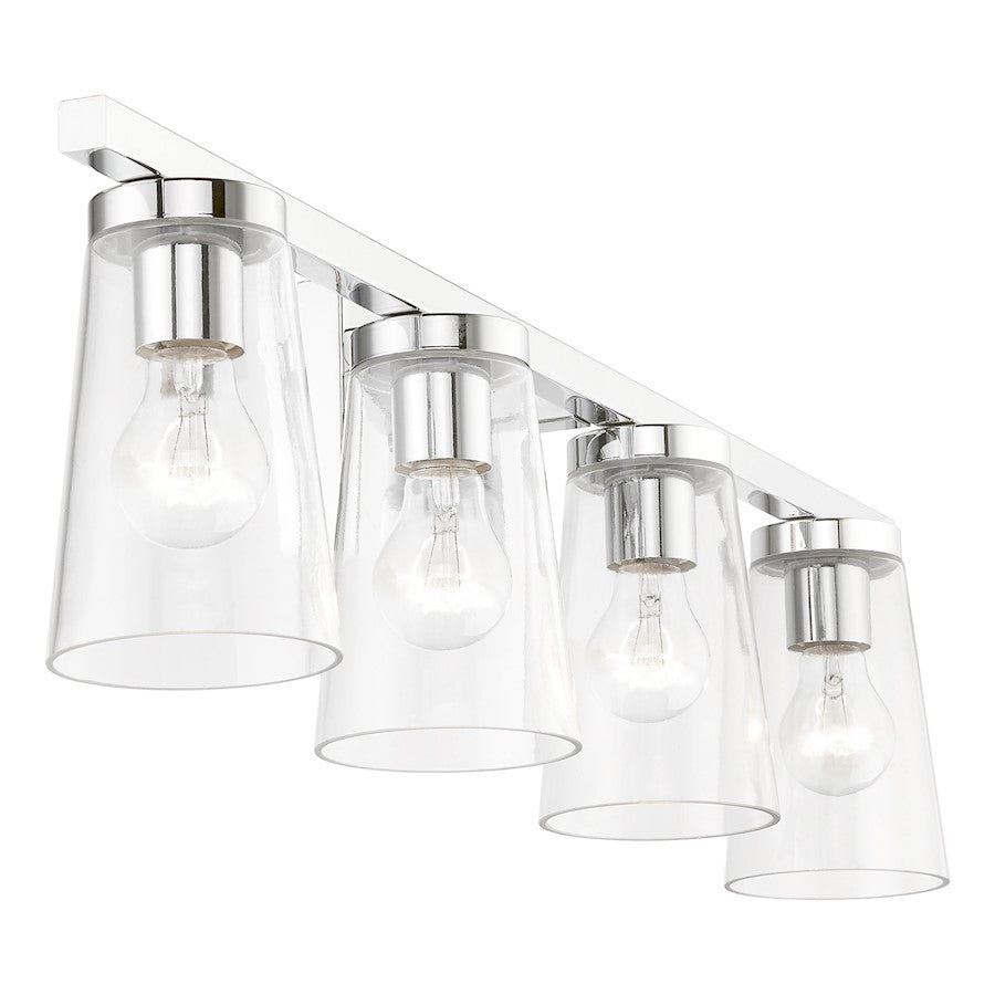 Livex Cityview 4 Light Large Vanity Sconce, Polished Chrome/Clear