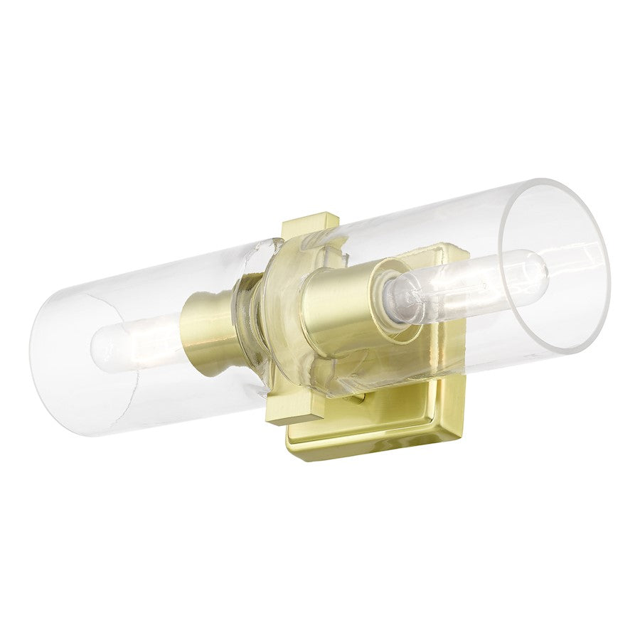 Livex Clarion 2 Light Vanity Sconce, Satin Brass/Clear