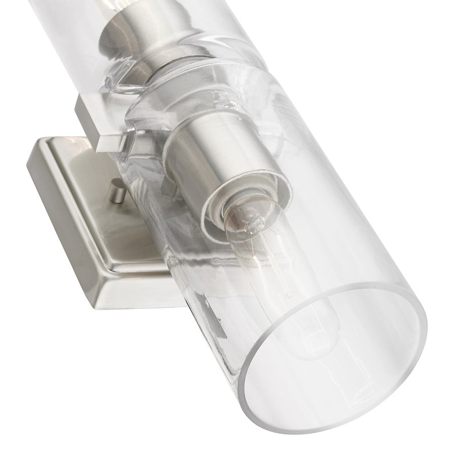 Livex Clarion 2 Light Vanity Sconce, Brushed Nickel/Clear
