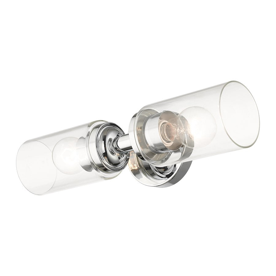 Livex Whittier 2 Light Vanity Sconce, Chrome/Hand Blown Clear