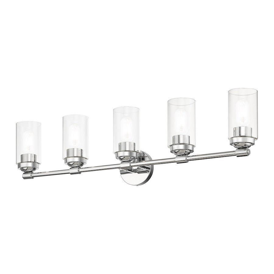 Livex Whittier 5 Light Large Vanity Sconce, Chrome/Hand Blown Clear