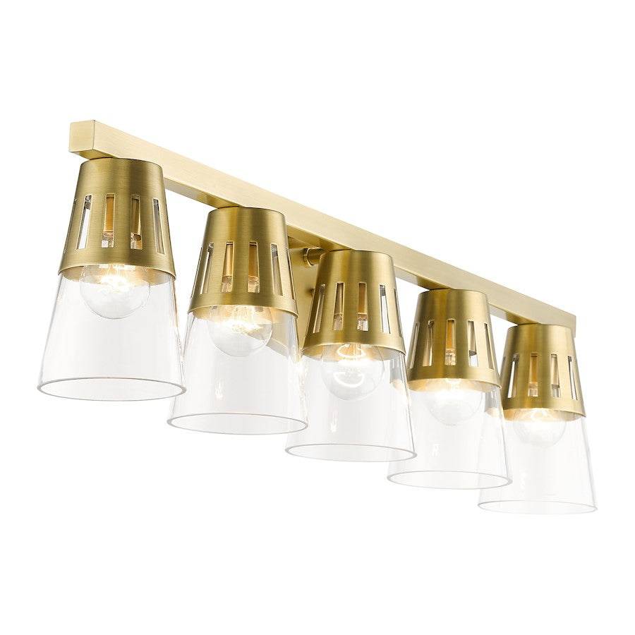 Livex Bennington 5 Lt Large Vanity, Natural Brass/Clear