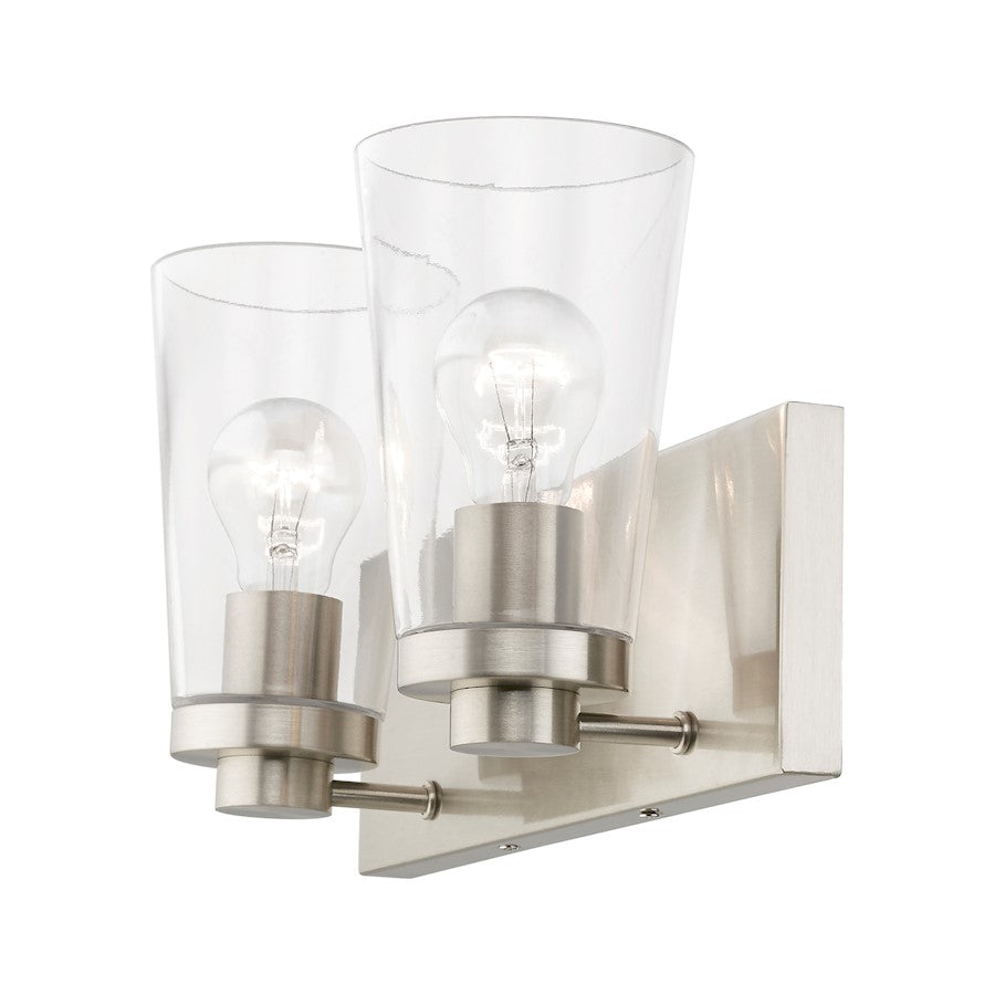 Livex Cityview 2 Light Vanity Sconce, Brushed Nickel/Clear