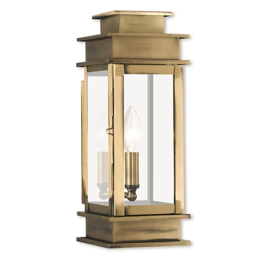 Livex Lighting Princeton 14in 1-Light Outdoor Wall Lantern | Traditional Antique Brass and Clear Glass | Entryway & Patio | Model 2013-01