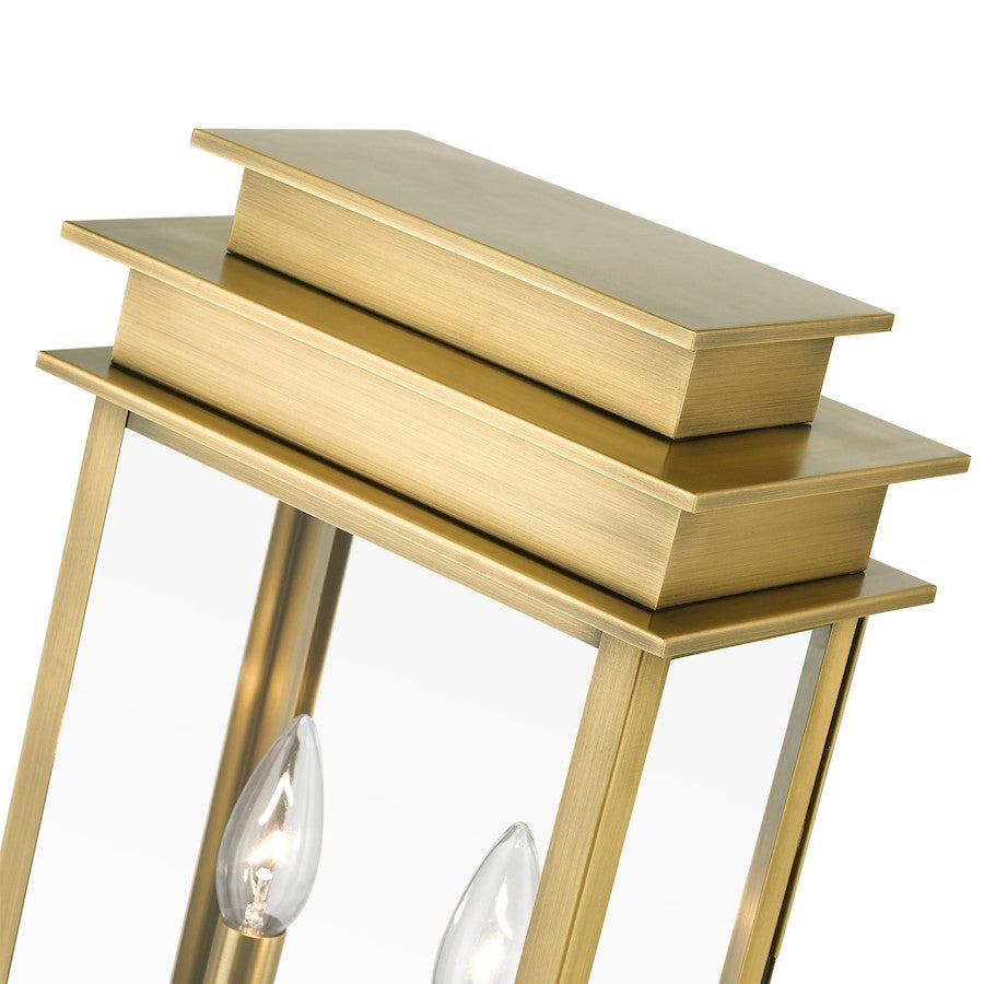 Livex Princeton 2 Light Outdoor Large Post Lantern, Brass/Chrome/Clear