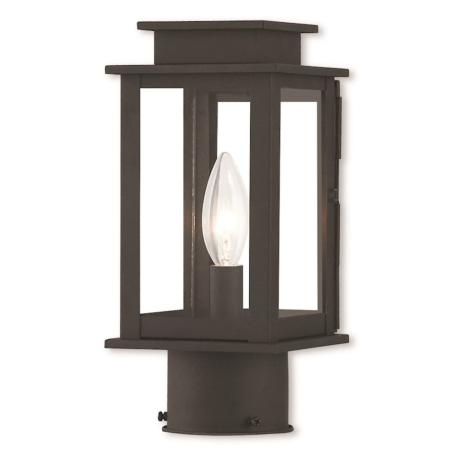 Livex Princeton 1 Light Outdoor Post Top Lantern, Black/Clear Glass
