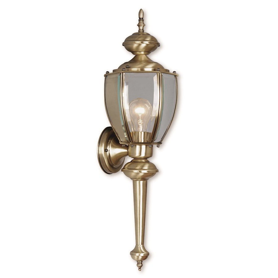 Livex Outdoor Basics 1 Light Wall Lantern, A Brass/Clear Beveled