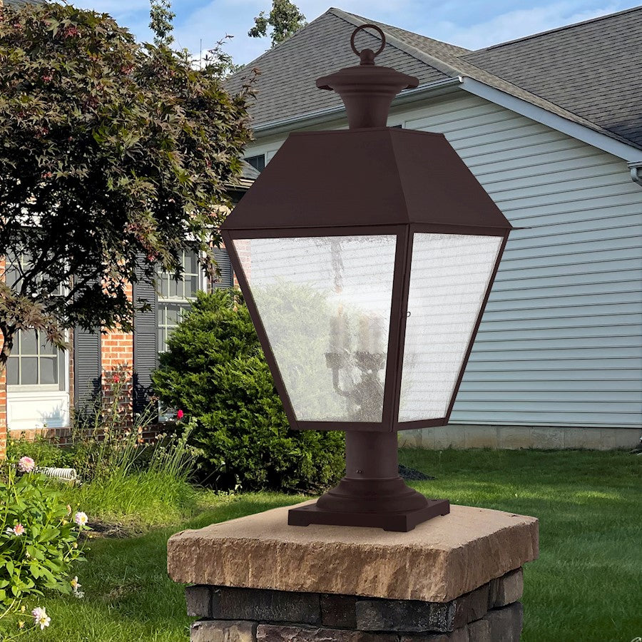 Livex Lighting Mansfield 26in 4-Light Outdoor Post Light | Traditional Bronze and Seeded Glass | Driveway & Yard | 15 x 26 in | Model 2173-07