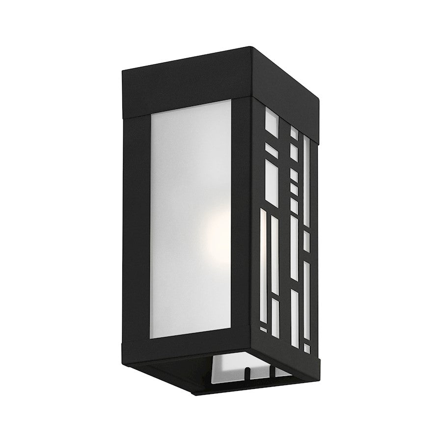 Livex Malmo 1 Light Outdoor ADA Small Sconce, Black/Clear/Sandblasted