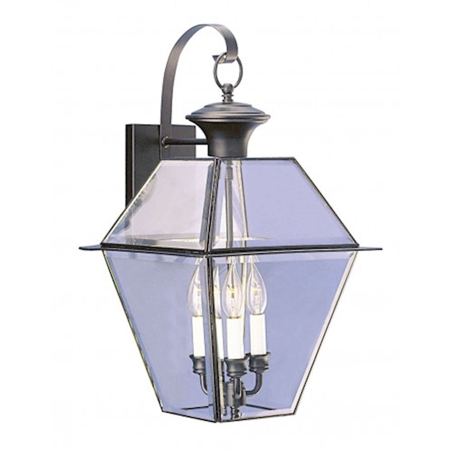Livex Lighting Westover 23in 3-Light Outdoor Wall Lantern | Traditional Black and Clear Beveled Glass | Front Door & Patio | Model 2381-04