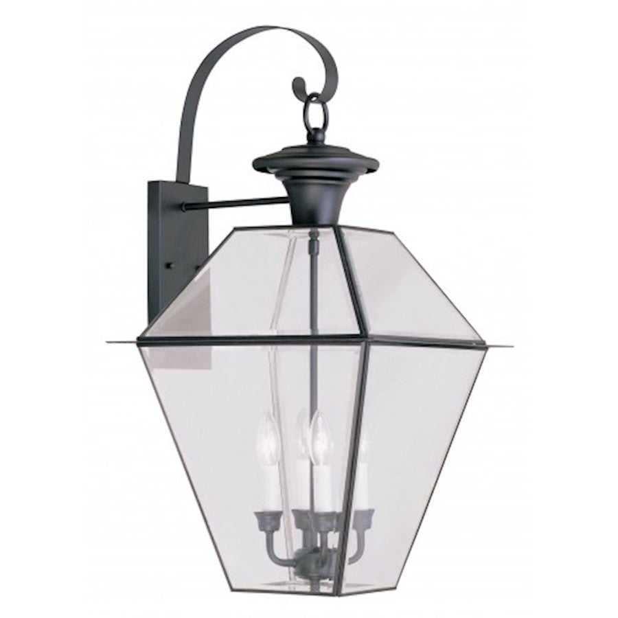 Livex Lighting Westover 27in 4-Light Outdoor Wall Lantern | Traditional Black and Clear Beveled Glass | Entryway & Patio | Model 2386-04