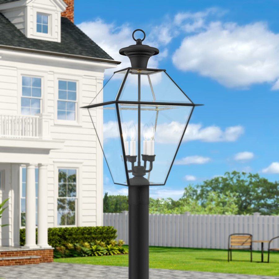 Livex Lighting Westover 26in 4-Light Outdoor Post Head | Traditional Black and Clear Beveled Glass | Driveway & Yard | 15 x 26 in | Model 2388-04