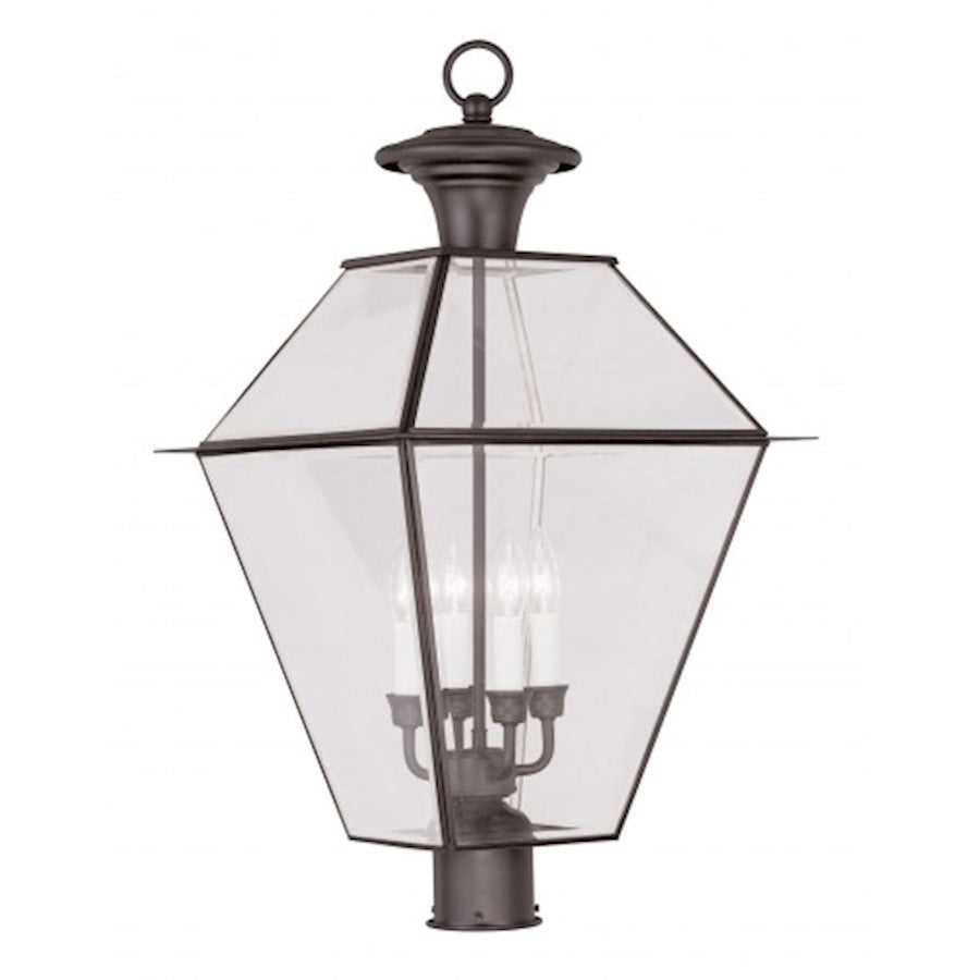 Livex Lighting Westover 26in 4-Light Outdoor Post Head | Traditional Bronze and Clear Beveled Glass | Driveway & Yard Post Light | Model 2388-07