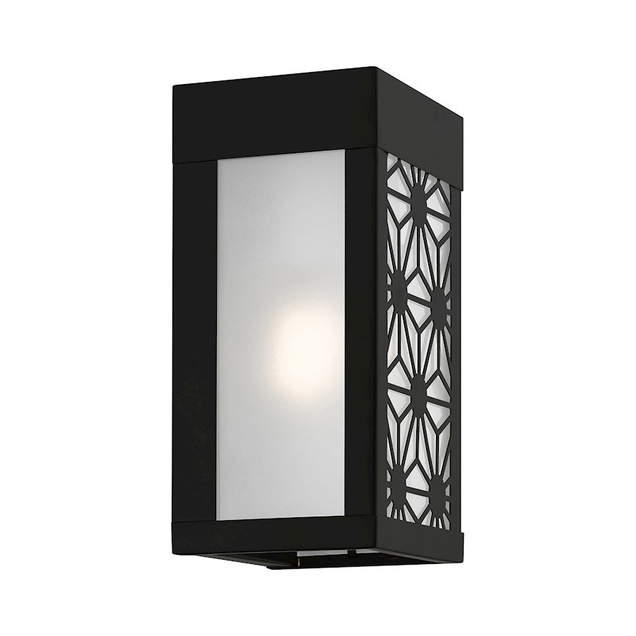Livex Berkeley 1 Light Outdoor ADA Small Sconce, BK/Clear/Sandblasted