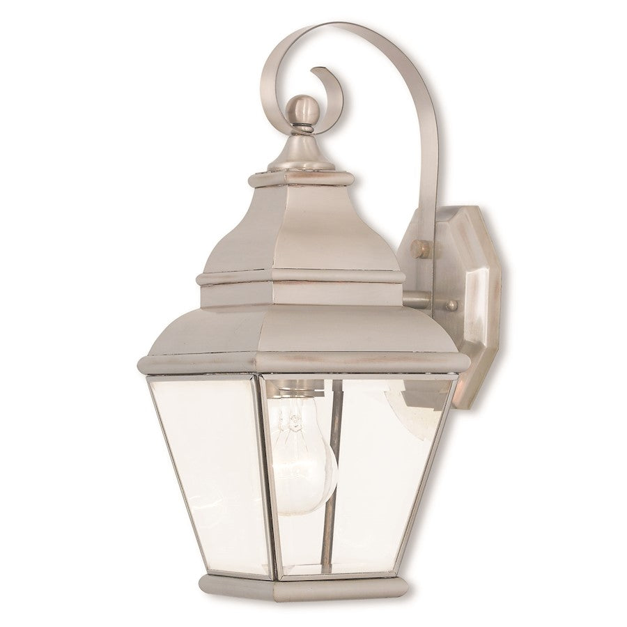 Livex Exeter 1 Light Outdoor Wall Lantern, Nickel/Clear Beveled Glass