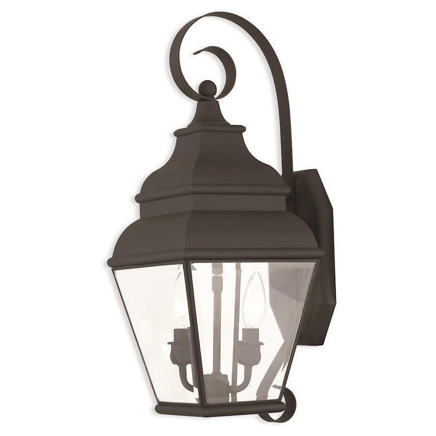 Livex Exeter 2 Light Outdoor Wall Lantern, Black/Clear Beveled Glass