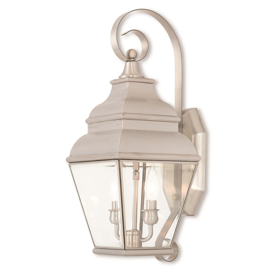 Livex Exeter 2 Light Outdoor Wall Lantern, Nickel/Clear Beveled Glass