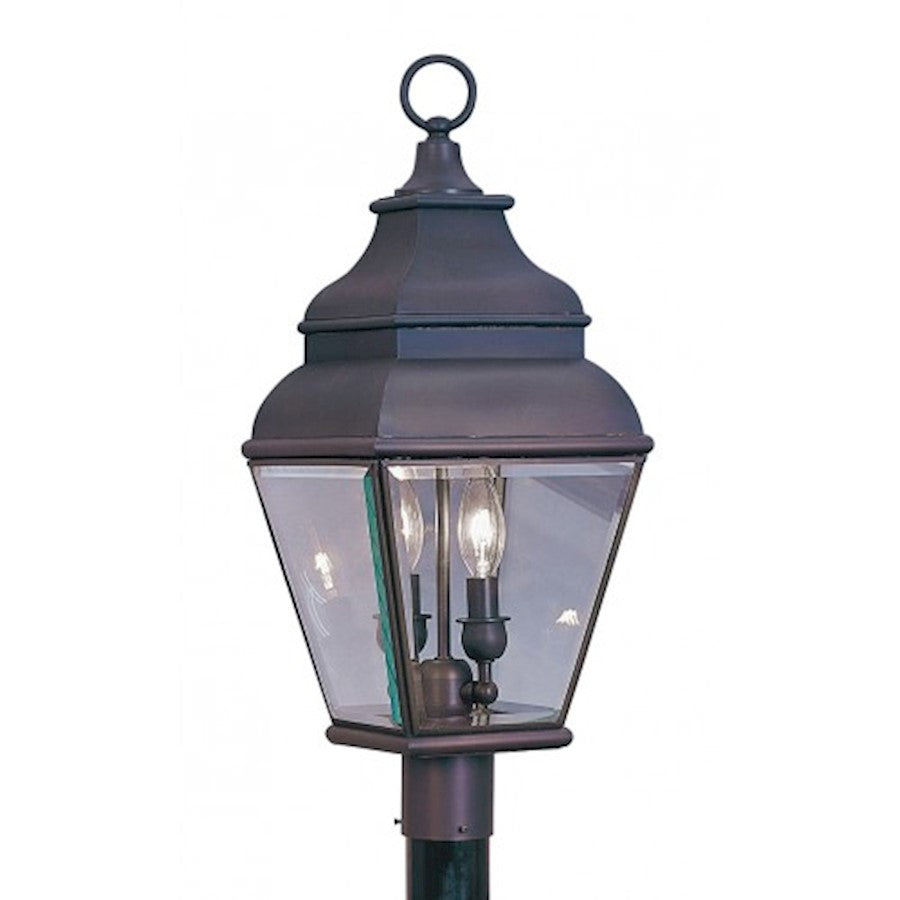 Livex Lighting Exeter 22in 2-Light Outdoor Post Head | Traditional Bronze and Clear Beveled Glass | Driveway & Yard | 8 x 22 in | Model 2592-07