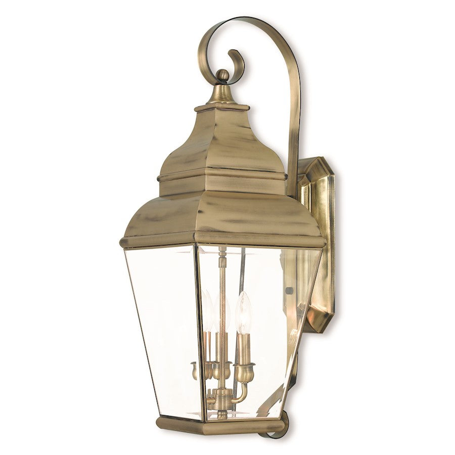 Livex Exeter 3 Light Outdoor Wall Lantern, Antique Brass/Beveled