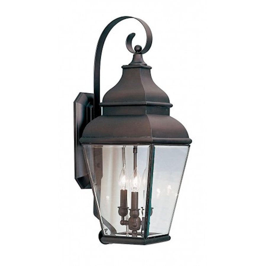 Livex Lighting Exeter 29in 3-Light Outdoor Wall Lantern | Traditional Bronze and Clear Beveled Glass | Entryway & Patio | Model 2593-07