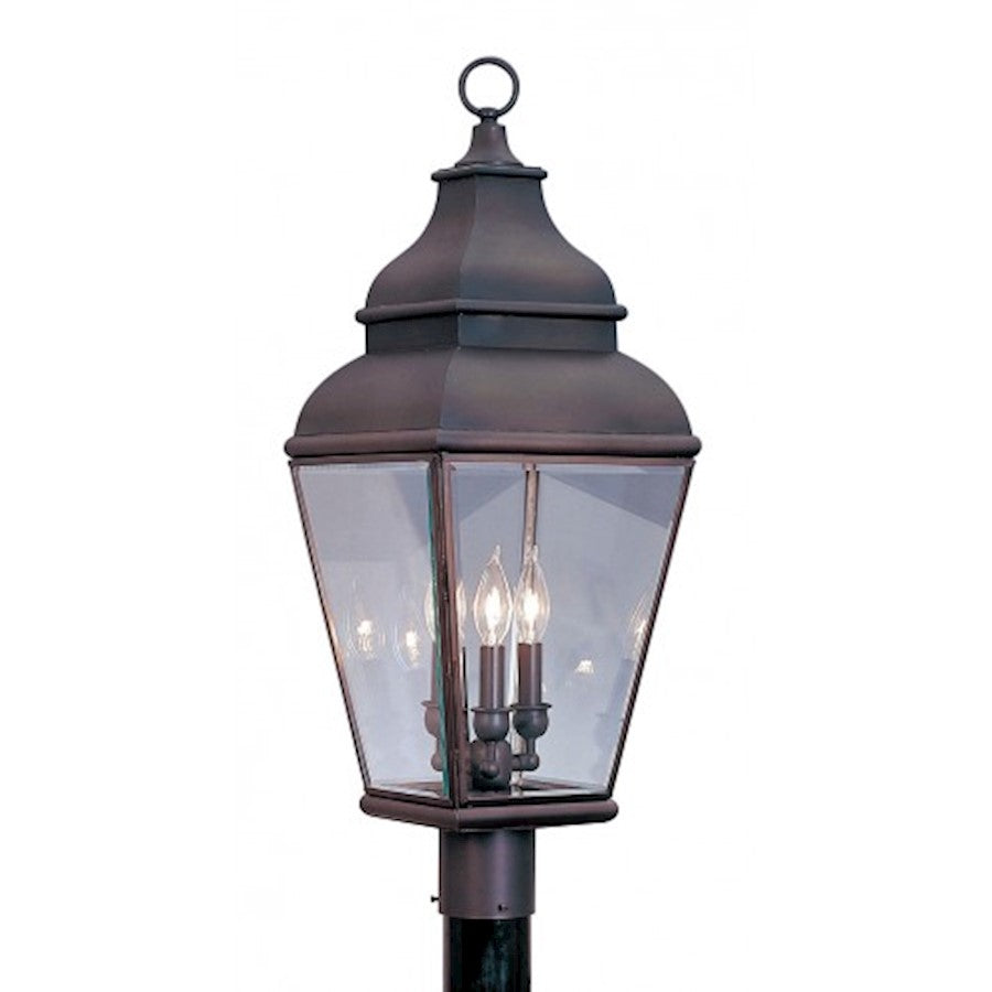 Livex Lighting Exeter 29in 3-Light Outdoor Post Light | Traditional Bronze and Clear Beveled Glass | Driveway & Walkway | 10 x 29 in | Model 2594-07