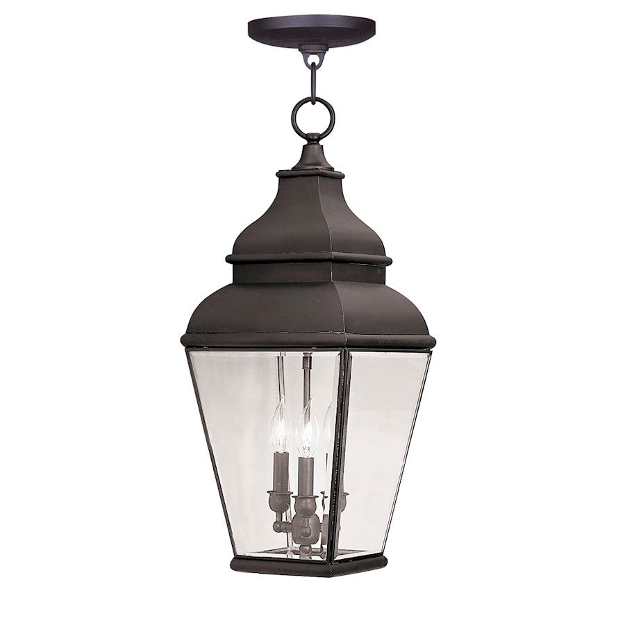 Livex Exeter 3 Light Outdoor Pendant Lantern, Bronze/Beveled