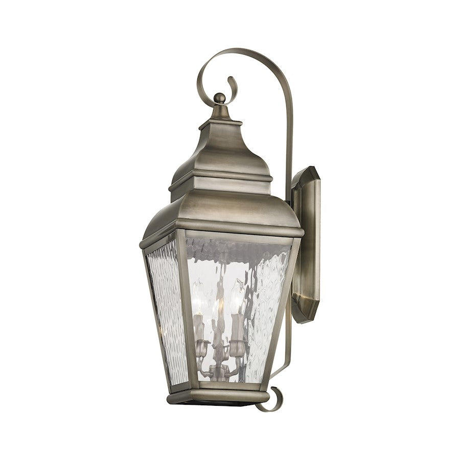 Livex Lighting Exeter 29in 3-Light Outdoor Wall Lantern | Traditional Vintage Pewter and Clear Water Glass | Front Porch & Patio | Model 2605-29