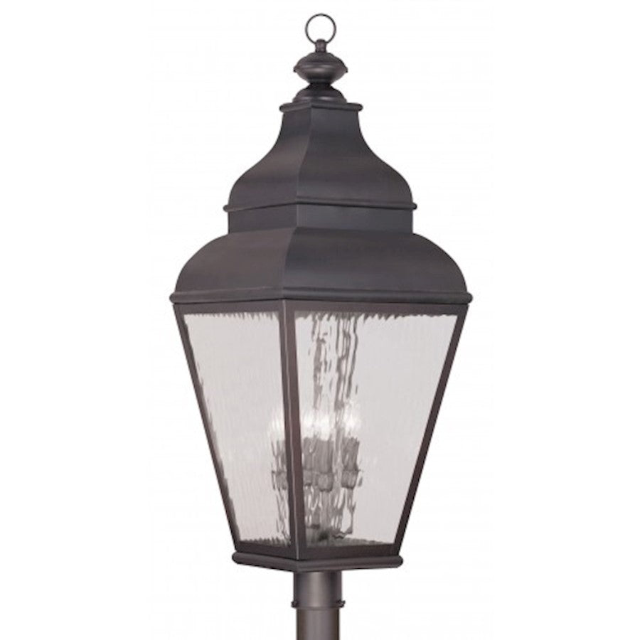 Livex Lighting Exeter 14in 4-Light Outdoor Post Light | Traditional Charcoal and Clear Water Glass | Driveway & Walkway | 14 x 37 in | Model 2608-07
