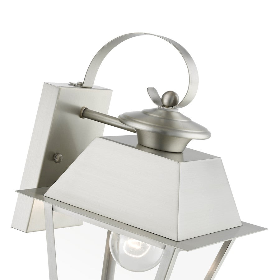Livex Wentworth 1 Light Outdoor Small Wall Lantern, Nickel/Clear