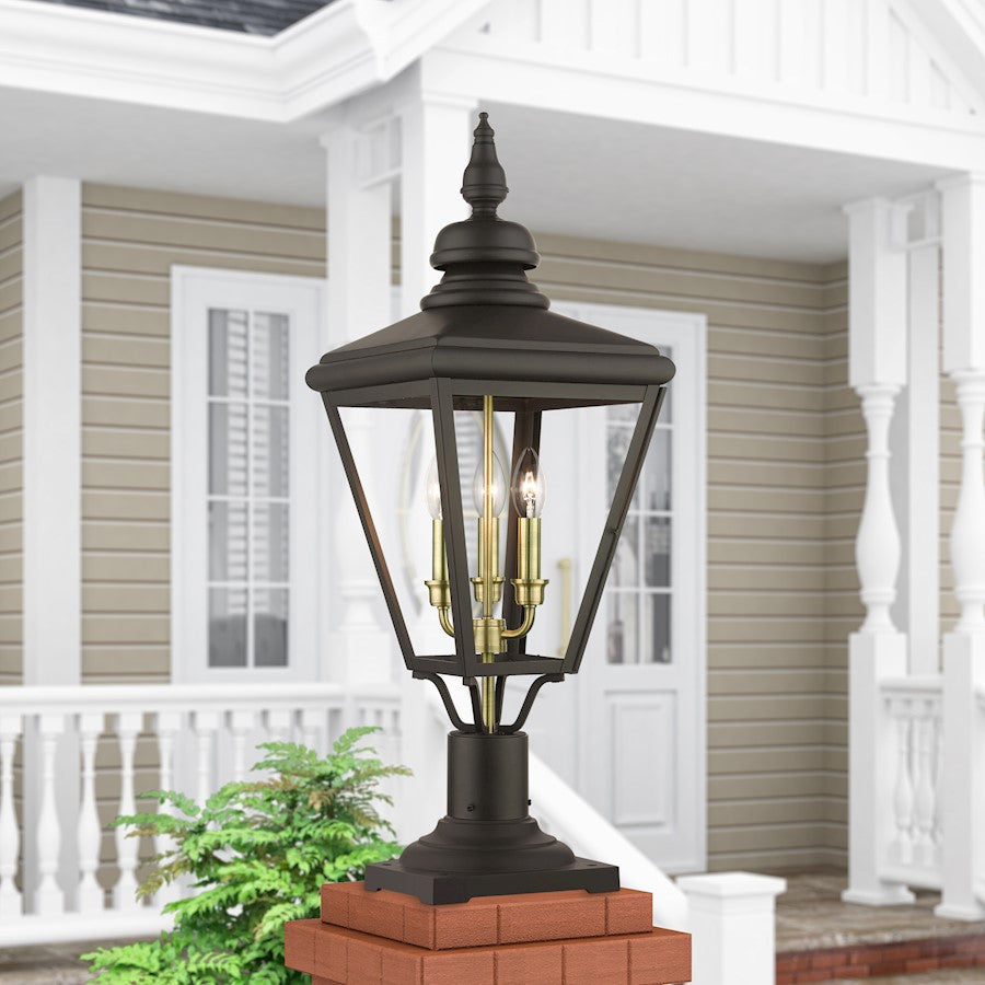 Livex Adams 3 Lt Outdoor Large Post Top Lantern, Bronze/Brass/Cluster