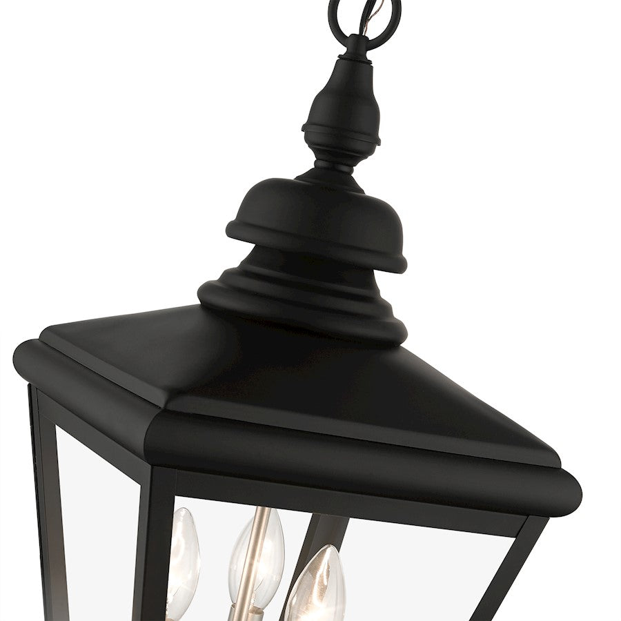 Livex Adams 3 Lt Outdoor Large Pendant Lantern, Black/Nickel/Cluster
