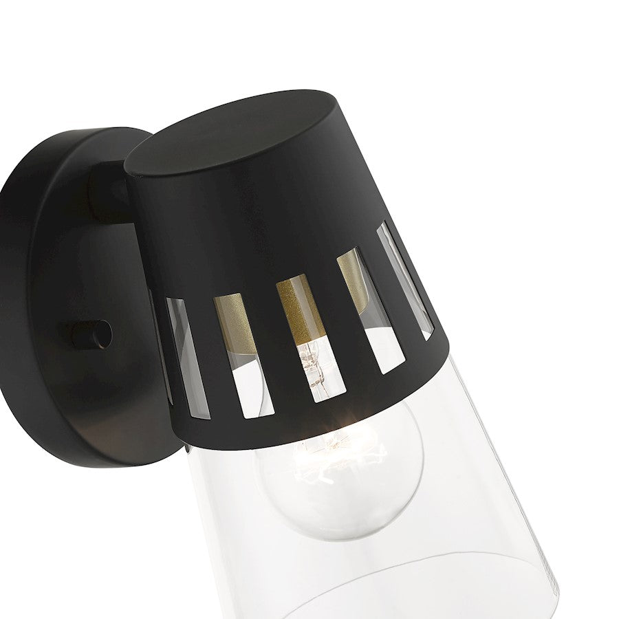 Livex Covington 1 Lt Outdoor Small Wall Lantern, Black/Gold/Clear