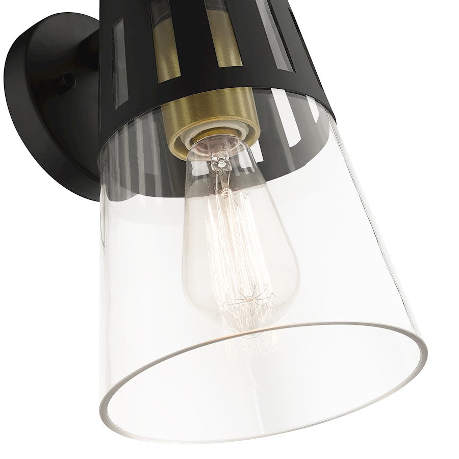 Livex Covington 1 Lt Outdoor Med Wall Lantern, Black/Gold/Clear