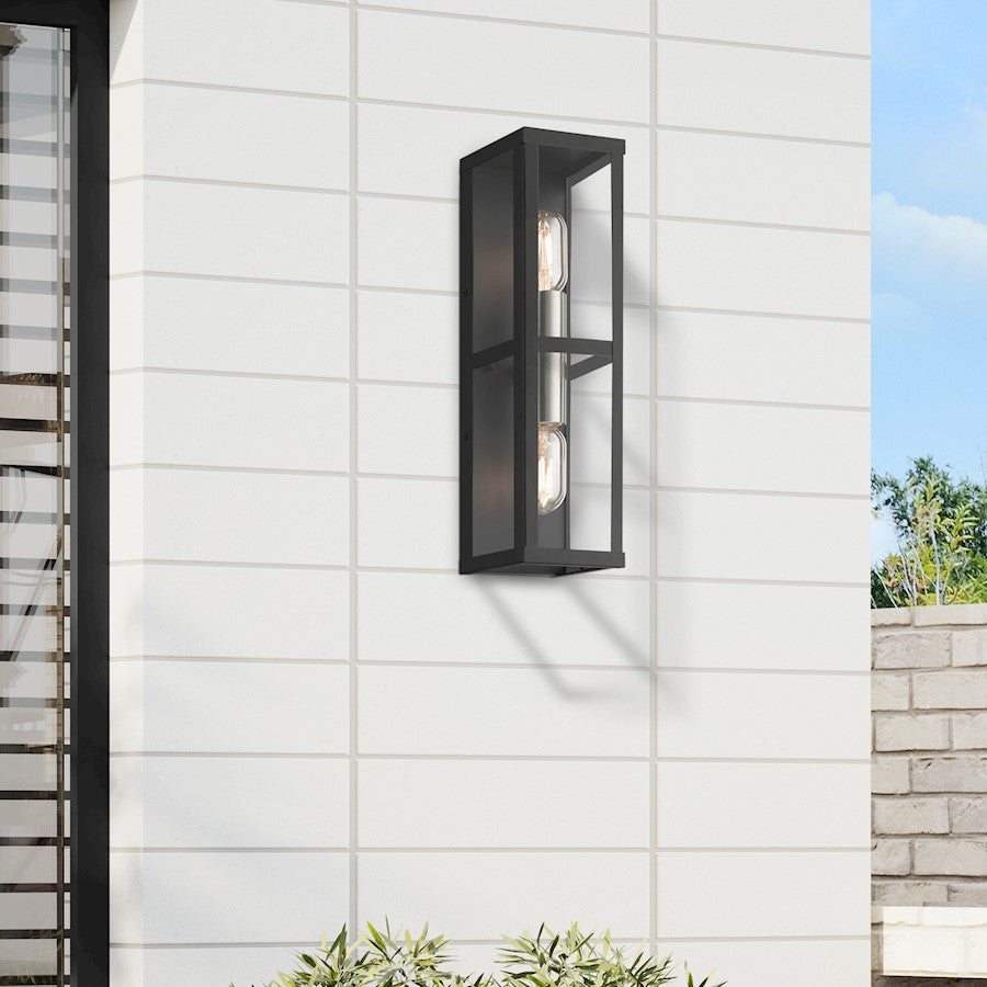Livex Gaffney 2 Lt Outdoor ADA Wall Lantern, Black/Nickel/Clear